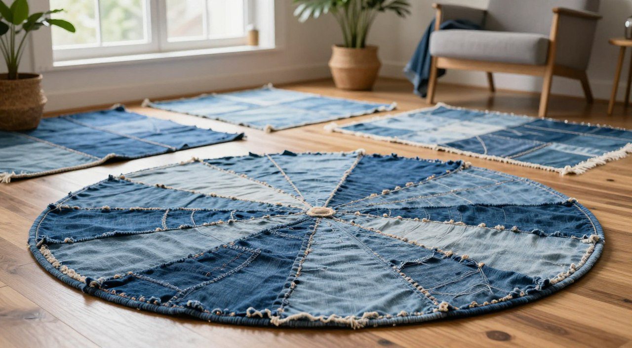 Tapete de jeans utilizado na decoração de uma sala