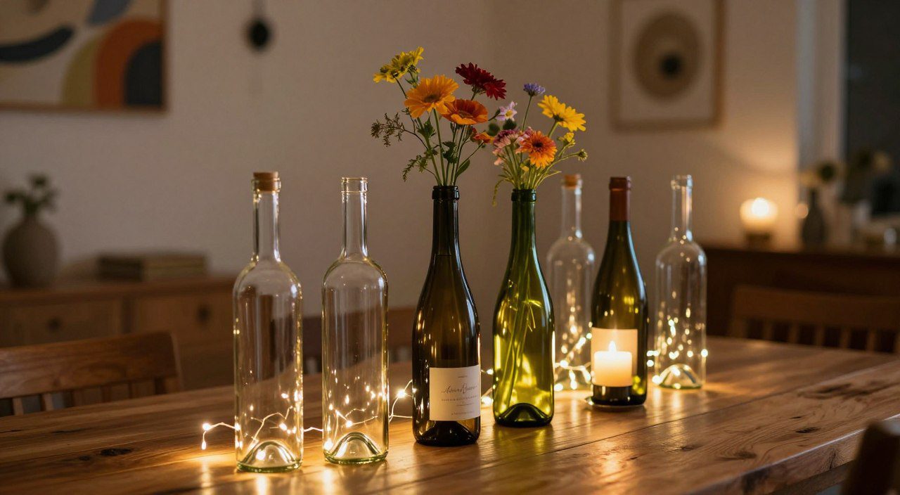 Garrafas de vinho vazias utilizadas na decoração da casa