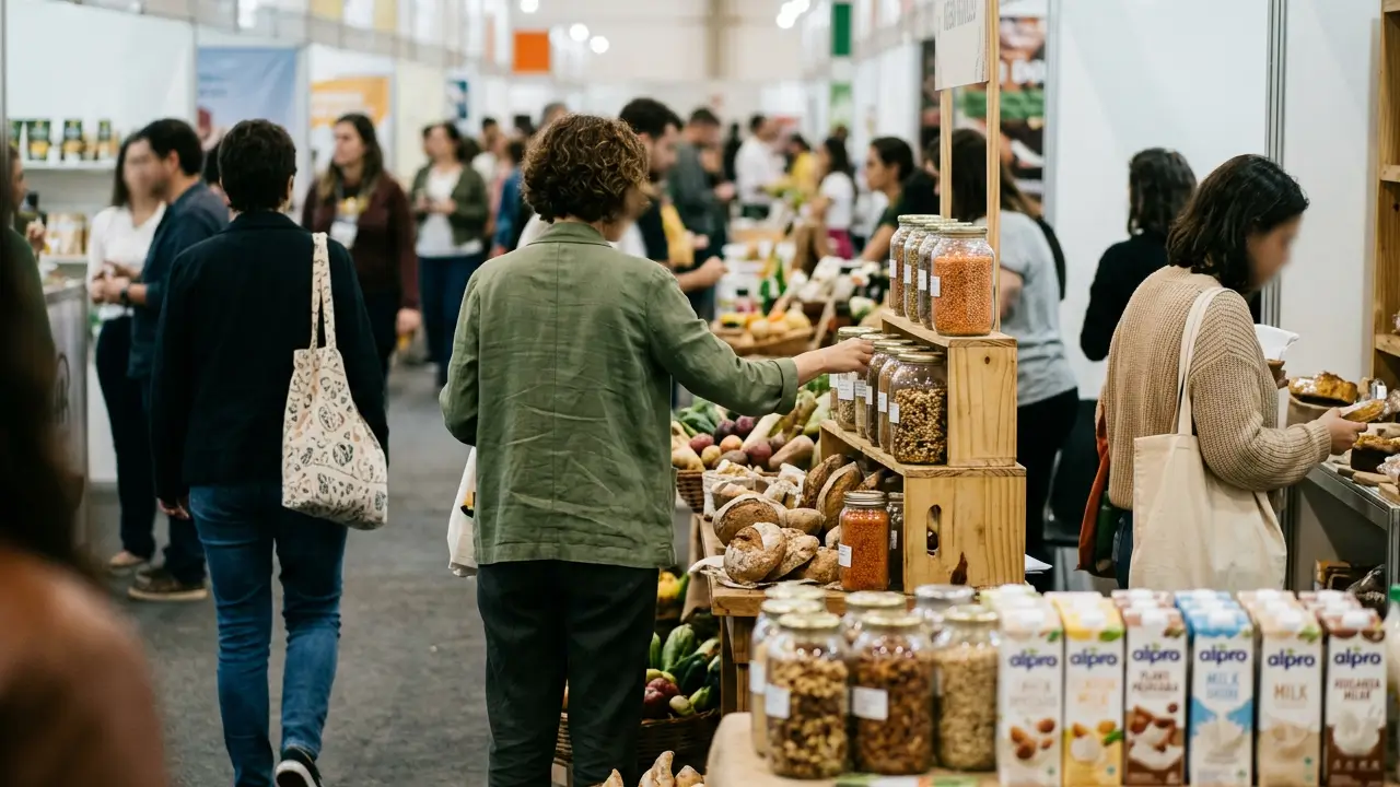 Visitantes em feira de produtos veganos e naturais na Naturaltech