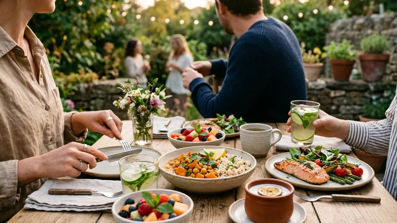 Mesa com diversas receitas sem lactose preparadas para uma refeição